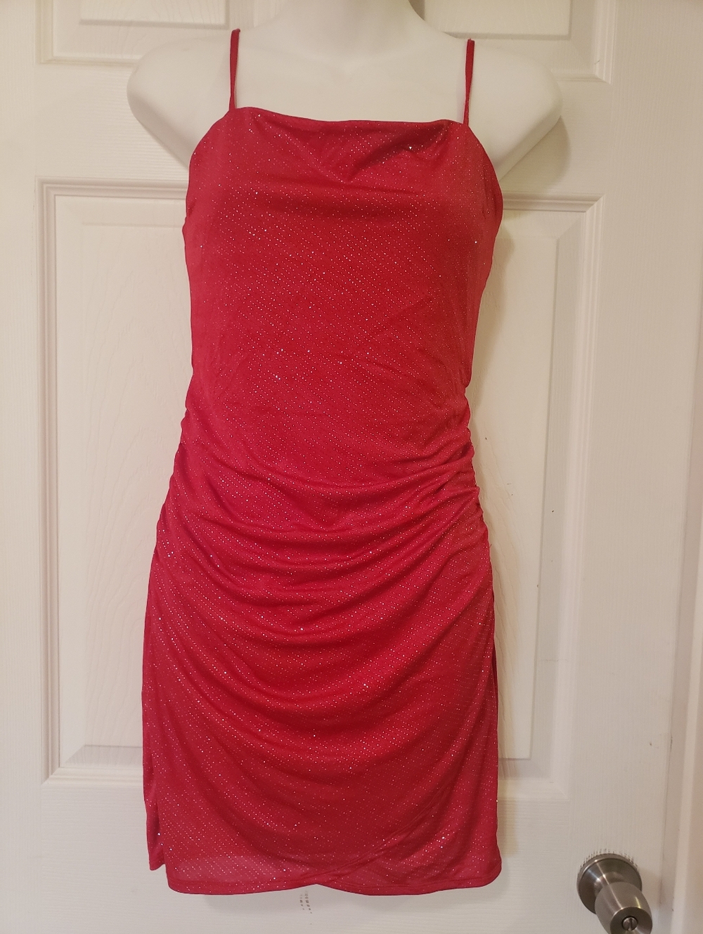 Inspired Hearts Red Sparkle Ruched Mini Dress Size Medium